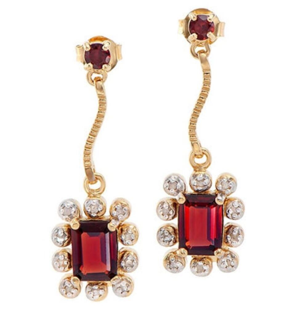 2.09 cts Natural Garnet Diamonds 18K Gold Plated Designer Earrings